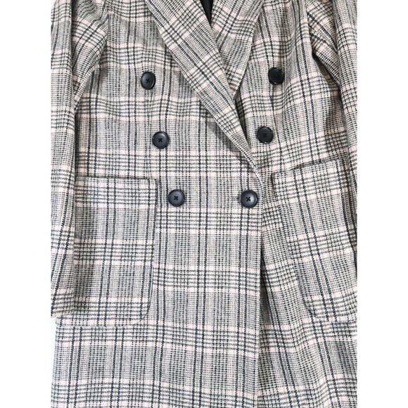 Stradivaritus Women's Small Overcoat Double Breasted Plaid Green Tan Wool Blend - Picture 3 of 12